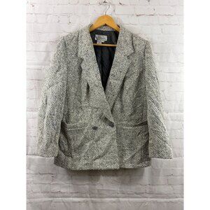 Christopher Wool Tweed Blazer Womens Size 13/14 Gray Blue Ivory Vintage -(READ)
